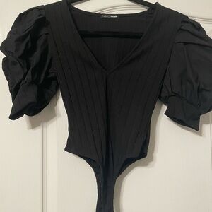 Fashion Nova Black Puff Sleeve Bodysuit
